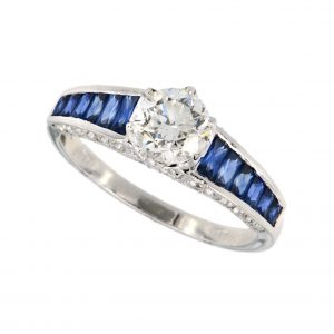Diamond Blue Sapphire Engagement Ring (R3032)