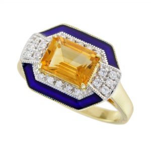 Citrine Diamond Enamel Halo Engagement Ring (R3816)