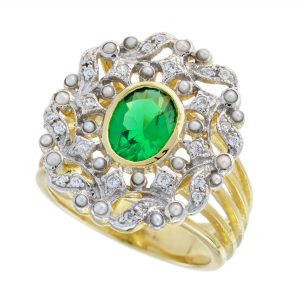 Emerald Pearl Diamond Ring (R4140)