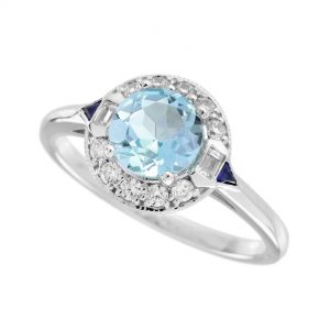Blue Topaz Diamond Blue Sapphire Halo Engagement Ring (R5075-65)