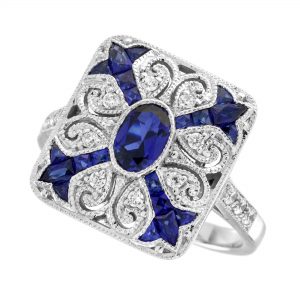 Blue Sapphire Diamond Halo Engagement Ring (R5863)