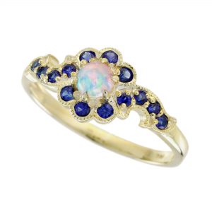 Opal Blue Sapphire Halo Ring (R5907)