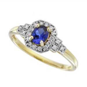 Blue Sapphire Diamond Halo Engagement Ring (R5910)
