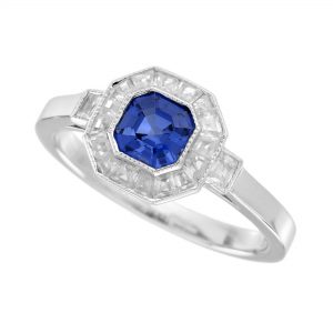 Blue Sapphire Diamond Halo Engagement Ring (R5921-2)