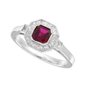 Ruby Diamond Halo Engagement Ring (R5921-2)