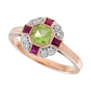Peridot Ruby Diamond Engagement Ring (R5935)