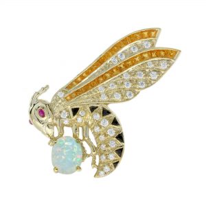 Bee Diamond Onyx Animal Brooch  (C0129)