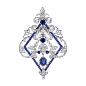 Blue Sapphire Diamond Brooch (C0343)