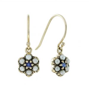 Blue Sapphire Pearl Dangle Earrings (E0230)