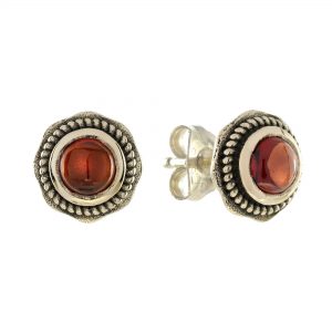 Cabochon Garnet Stud Earrings (E2382)