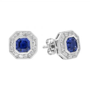 Blue Sapphire Diamond Stud Earrings (E5921)