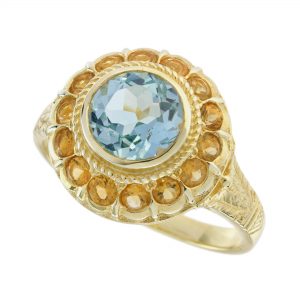 Blue Topaz Citrine Halo Ring (R0701)