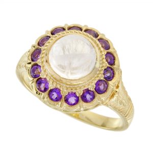 Rainbow Moonstone Amethyst Halo Ring (R0701)