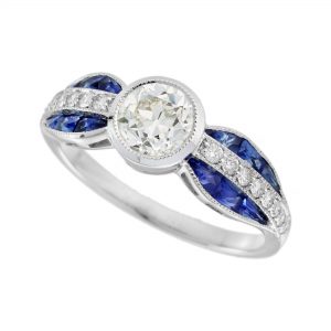 Diamond Blue Sapphire Halo Engagement Ring (R2642)