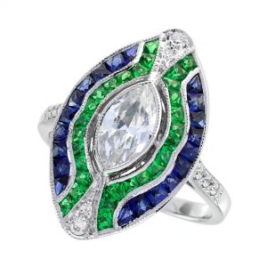Diamond Emerald Blue Sapphire Cocktail Ring (R2908-2)