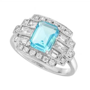 Aquamarine Diamond Halo Engagement Ring (R4160)