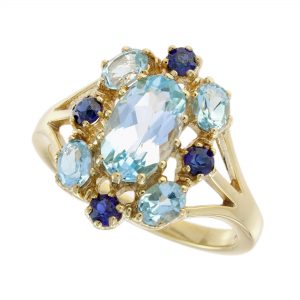 Blue Topaz Blue Sapphire Cluster Ring (R4968)