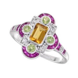 Citrine Peridot Ruby Diamond Engagement Ring (R5480-2)