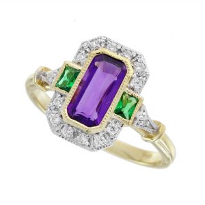 Amethyst Emerald Diamond Halo Ring (R5703)
