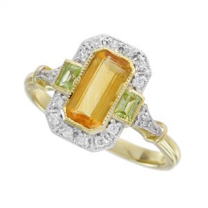 Citrine Peridot Diamond Halo Ring (R5703)