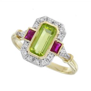 Peridot Ruby Diamond Halo Ring (R5703)