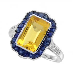 Citrine Blue Sapphire Diamond Halo Ring (R5710)