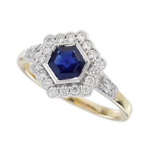 Blue Sapphire Diamond Halo Engagement Ring (R5748)