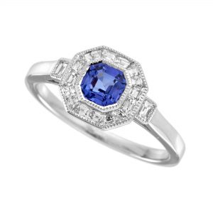 Blue Sapphire Diamond Halo Engagement Ring (R5921-2)