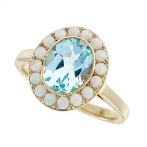 Blue Topaz Opal Halo Engagement Ring (R5956)