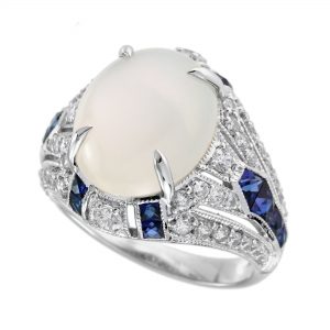 Moonstone Blue Sapphire Diamond Cocktail RIng (R5992)