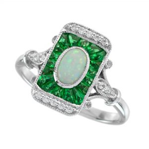 Opal Emerald Diamond Engagement Ring (R3277-OV)