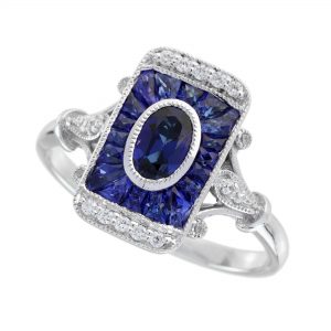 Blue Sapphire Diamond Engagement Ring (R3277-OV)