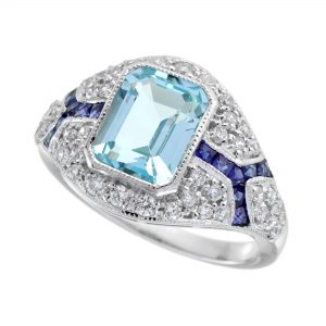 Blue Topaz Blue Sapphire Diamond Engagement Ring (R5407-3)