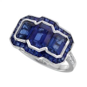 Blue Sapphire Diamond Three Stone Ring (R5760-1)