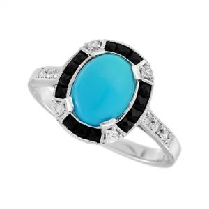 Turquoise Onyx Diamond Halo Engagement Ring (R5831)