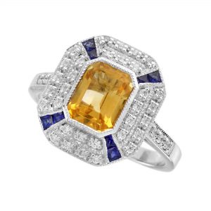 Citrine Blue Sapphire Diamond Engagement Ring (R5867)