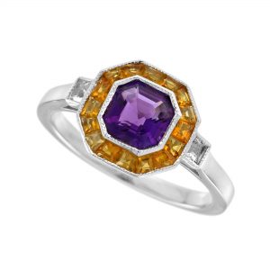 Amethyst Citrine White Topaz Halo Engagement Ring (R5921-SV)