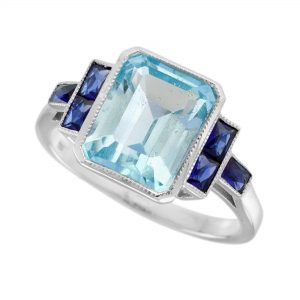 Blue Topaz Blue Sapphire Engagement Ring (R5929)