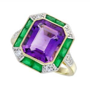 Amethyst Green Agate Diamond Halo Engagement Ring (R5931)
