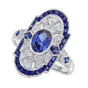 Blue Sapphire Diamond Halo Engagement Ring (R5953)