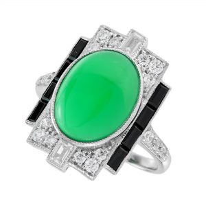 Green Agate Onyx Diamond Halo Ring (R5997)
