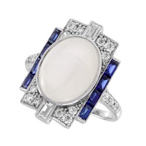 Moonstone Blue Sapphire Diamond Halo Ring (R5997)