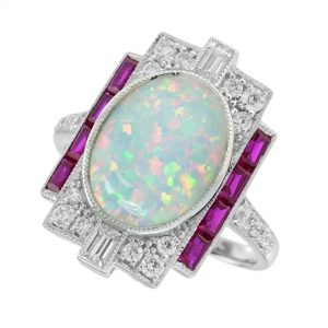 Opal Ruby Diamond Halo Ring (R5997)