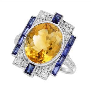Citrine Blue Sapphire Diamond Halo Ring (R5998)