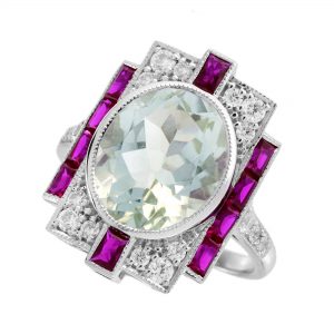 Green Amethyst Ruby Diamond Halo Ring (R5998)