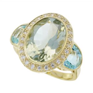 Green Amethyst Blue Topaz Diamond Engagement Ring (R6001)