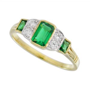 Emerald Diamond Three Stone Ring (R6002)