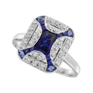 Blue Sapphire Diamond Halo Ring (R6015)