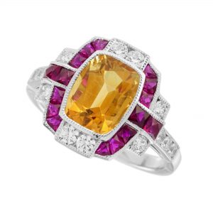 Citrine Ruby Diamond Halo Engagement Ring (R6026)