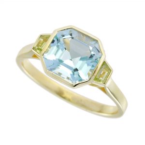 Blue Topaz Peridot Engagement Ring (R6038-8)